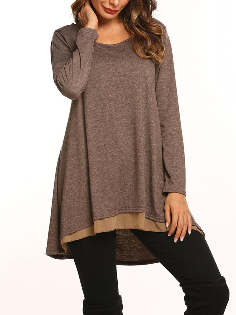 Poetsky Solid Color Long Shirts For Leggings For Women Long Sleeve Flowy Tops (L, Coffe) - Image 4